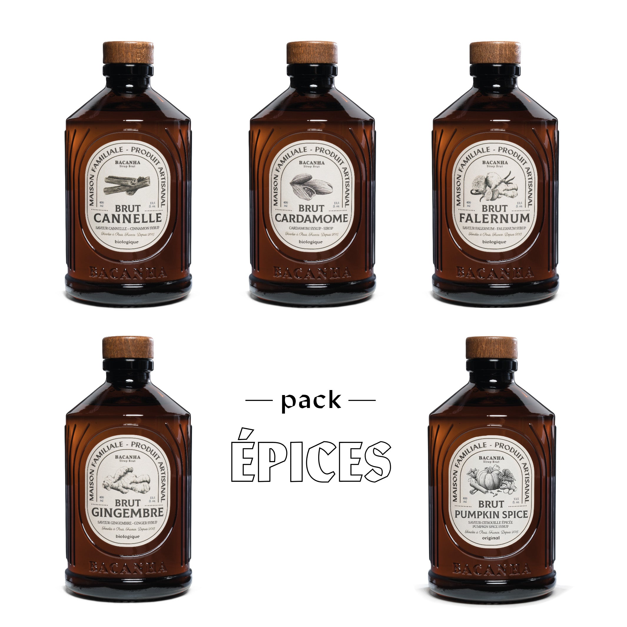 Cardamome, Cannelle, Gingembre, Falernum, Pumpkin Spice 5 x 400ml - Biologique