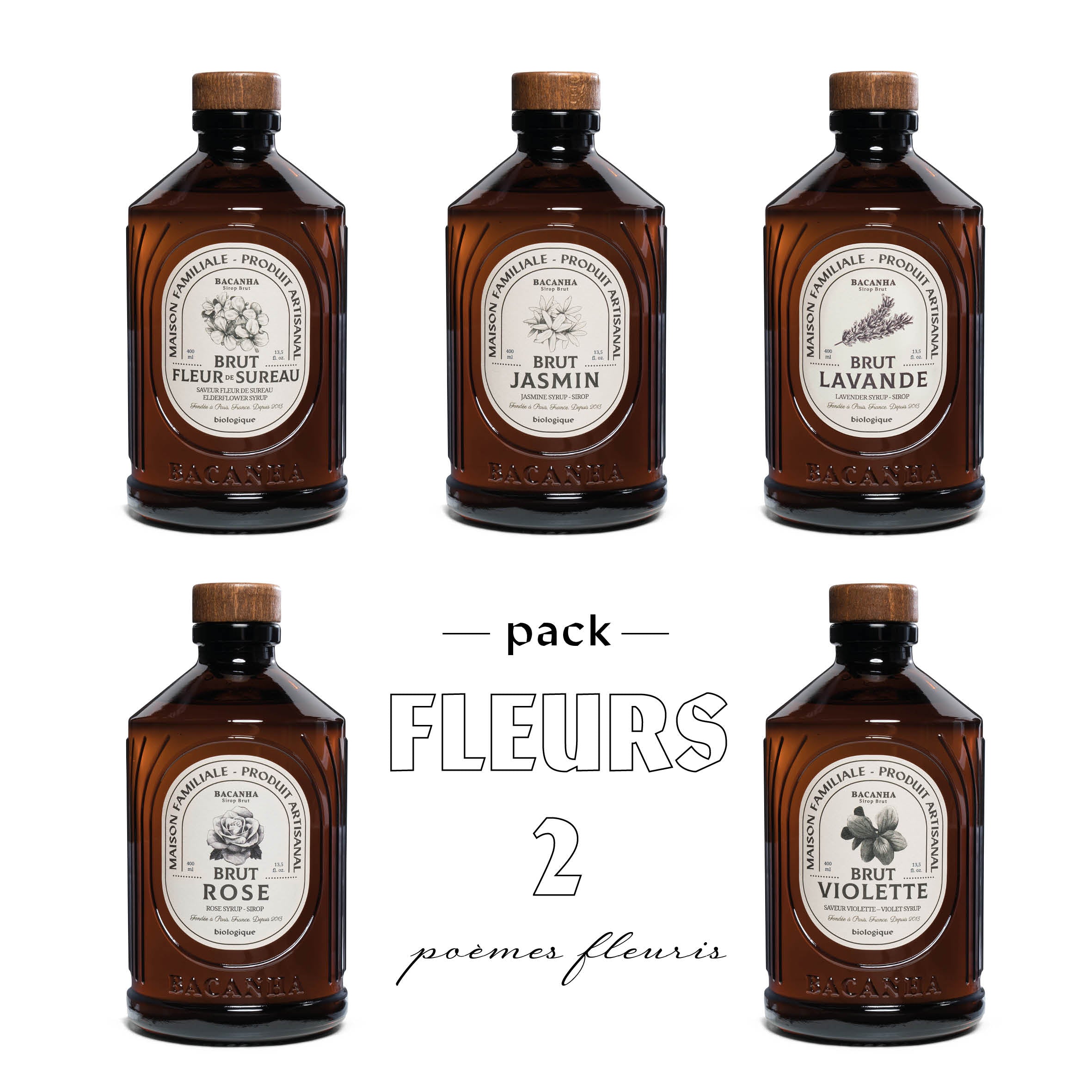 sirops brut fleur de sureau, jasmin, lavande, rose, violette